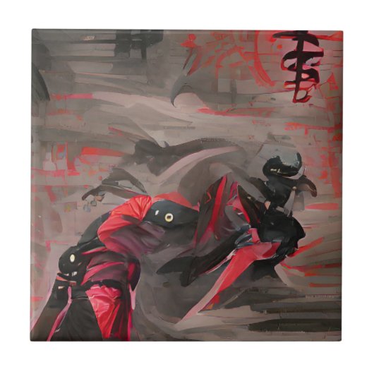 Ninja red Death grafische abstracte kunst Tegeltje (Voorkant)