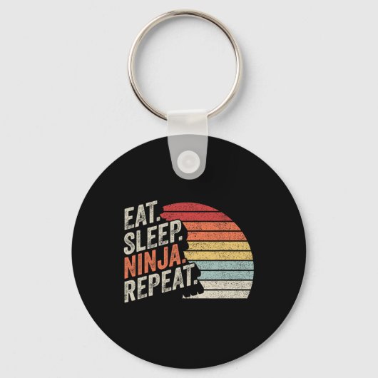 Ninja Retro  Eet Slaap Ninja Karate Herhaal Sleutelhanger (Voorkant)