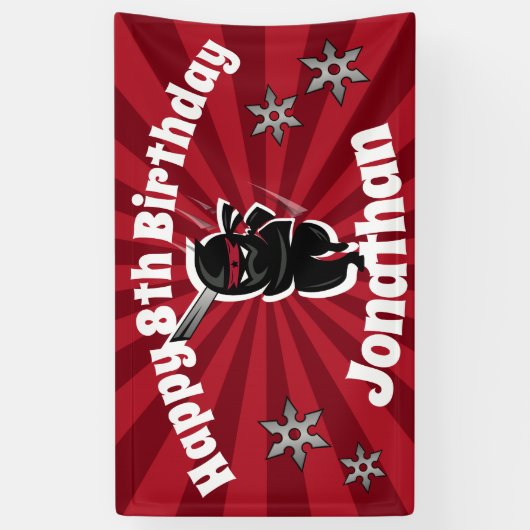 Ninja Samurai Gepersonaliseerde Gelukkige Verjaard Spandoek (Verticaal)