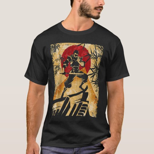 Ninja Samurai Japanse vechtster Retro Ragla T-shirt (Voorkant)