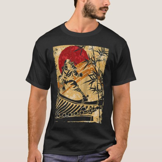 Ninja Samurai Japanse vechtster Retro Ragla T-shirt (Voorkant)