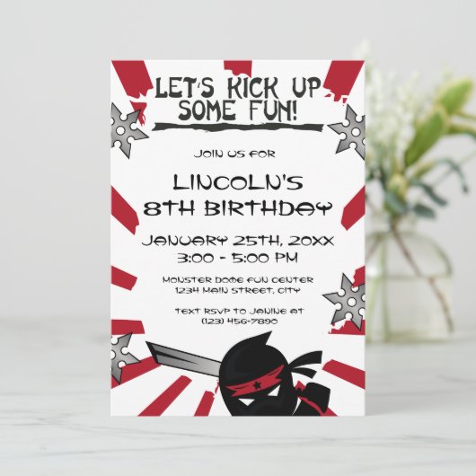 Ninja Samurai Warrior Kids Verjaardagsfeest Uitnod Kaart (Staand voorkant)