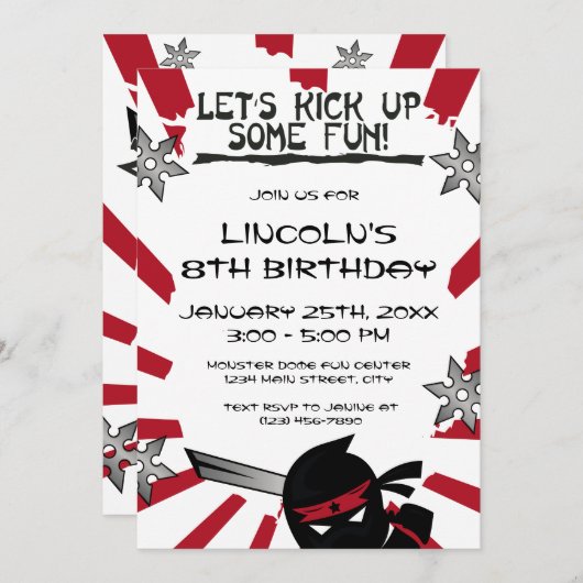 Ninja Samurai Warrior Kids Verjaardagsfeest Uitnod Kaart (Voorkant / Achterkant)