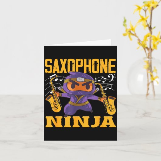 Ninja Saxophonist Saxophone Tee Kaart (Gele Bloem)
