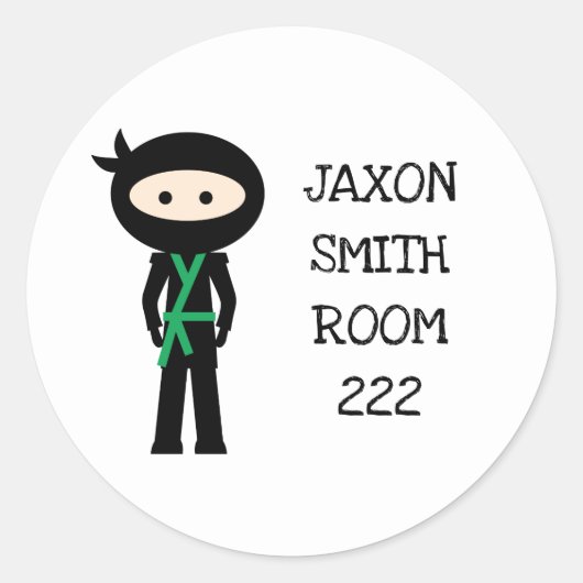 Ninja school aanbod stickers, naam kamer nummer ronde sticker (Voorkant)