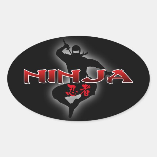 Ninja Silhouette Ovale Sticker (Voorkant)