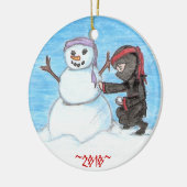 Ninja Snowman Keramisch Ornament (Links)