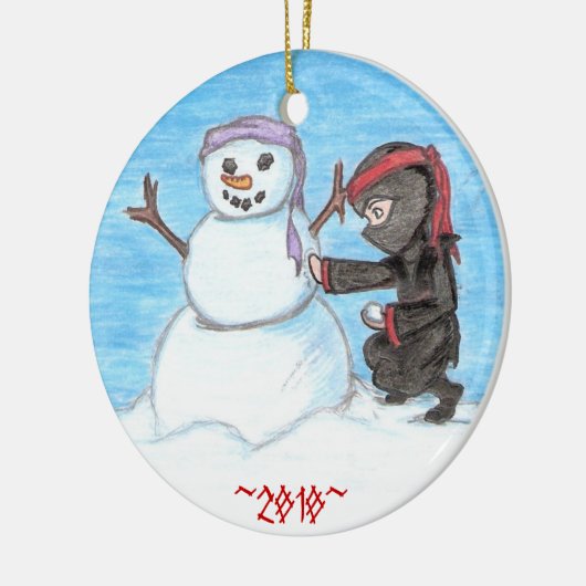 Ninja Snowman Keramisch Ornament (Links)