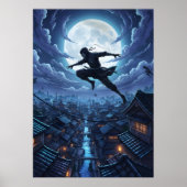 Ninja springt over daken onder maanlicht poster (Voorkant)