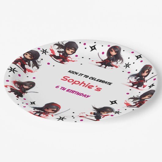 Ninja stijl kinder meisjesachtige verjaardag papieren bordje (Gekanteld)