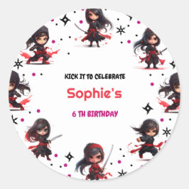 Ninja stijl kinder meisjesachtige verjaardag ronde sticker