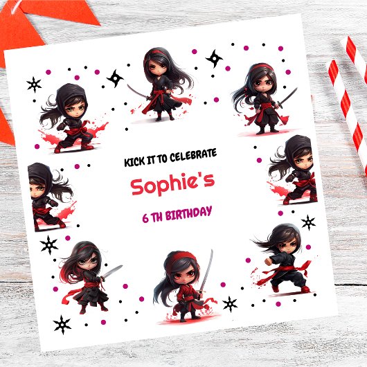 Ninja stijl kinder meisjesachtige verjaardag servet