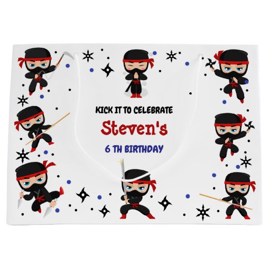 Ninja stijl kinderverjaardag groot cadeauzakje (Voorkant)