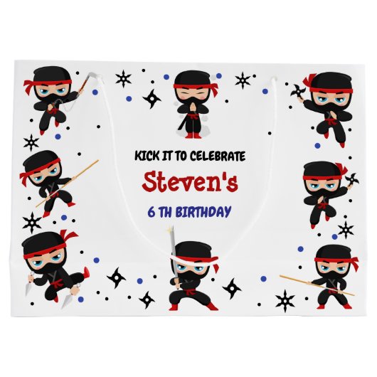 Ninja stijl kinderverjaardag groot cadeauzakje (Achterkant)