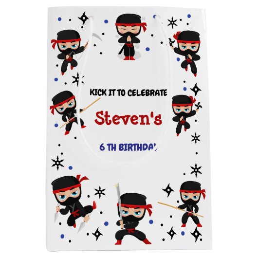 Ninja stijl kinderverjaardag medium cadeauzakje (Voorkant)