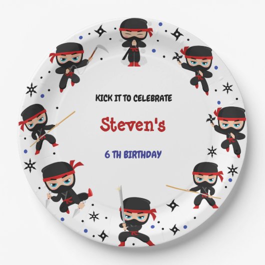 Ninja stijl kinderverjaardag papieren bordje (Voorkant)