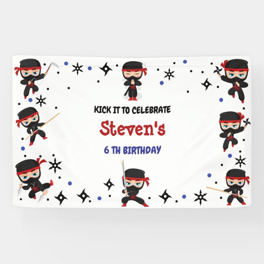 Ninja stijl kinderverjaardag spandoek (Horizontaal)