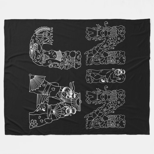 Ninja Stunning White Text op Black Fleece Deken (Voorkant (Horizontaal))