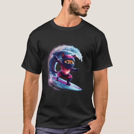 Ninja Surfing Kat Golf Fantasie T-shirt (Voorkant)
