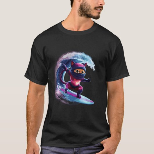 Ninja Surfing Kat Golf Fantasie T-shirt (Voorkant)