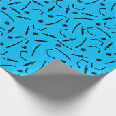 Ninja Sword en Throwing Stars Pattern Black Blue Cadeaupapier (Hoek)