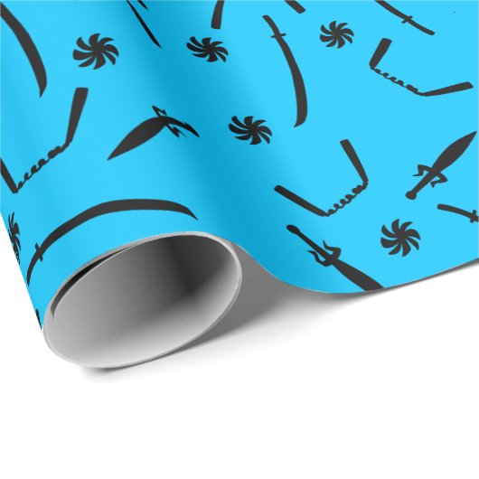 Ninja Sword en Throwing Stars Pattern Black Blue Cadeaupapier (Rol Hoek)