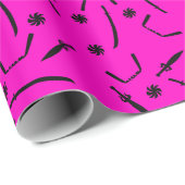 Ninja Sword en Throwing Stars Pattern Black Pink Cadeaupapier (Rol Hoek)