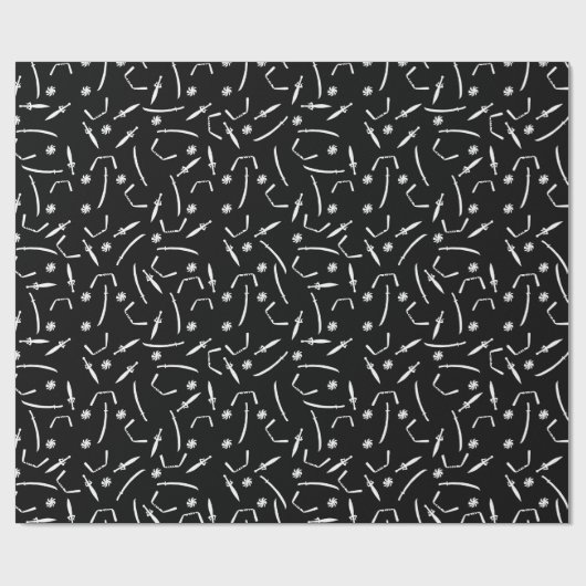 Ninja Swords Throwing Stars Pattern and White Cadeaupapier (Vlak)