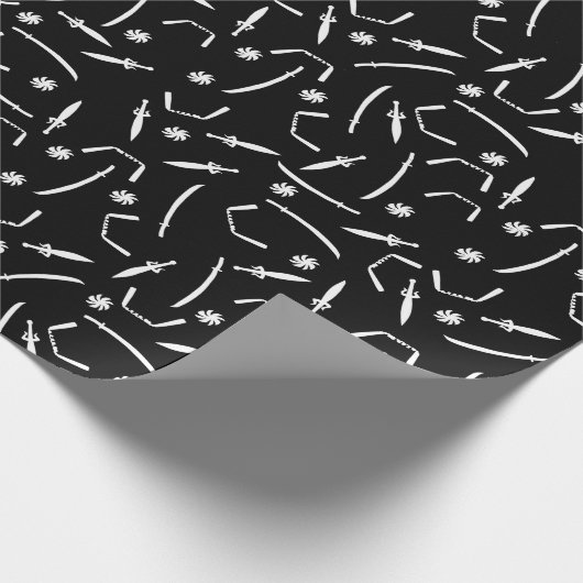 Ninja Swords Throwing Stars Pattern and White Cadeaupapier (Hoek)