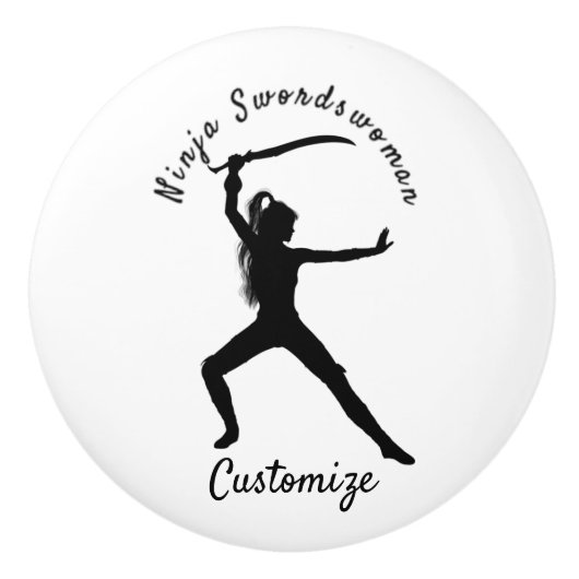 Ninja Szwaardvrouw Silhouette Thunder_Cove Keramische Knop (Voorkant)