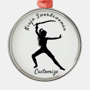 Ninja Szwaardvrouw Silhouette Thunder_Cove Metalen Ornament