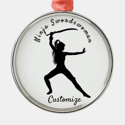 Ninja Szwaardvrouw Silhouette Thunder_Cove Metalen Ornament (Voorkant)