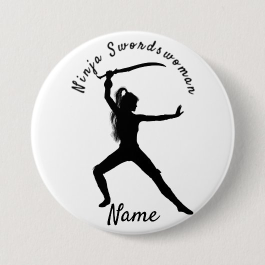 Ninja Szwaardvrouw Silhouette Thunder_Cove Ronde Button 7,6 Cm (Voorkant)