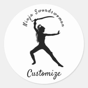 Ninja Szwaardvrouw Silhouette Thunder_Cove Ronde Sticker