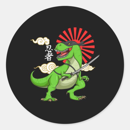 Ninja T-rex Funny Japanese Style Art Sticker (Voorkant)