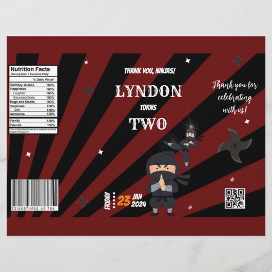 Ninja Thema Verjaardag Chip Bag Ninja Party Favori Flyer (Voorkant)