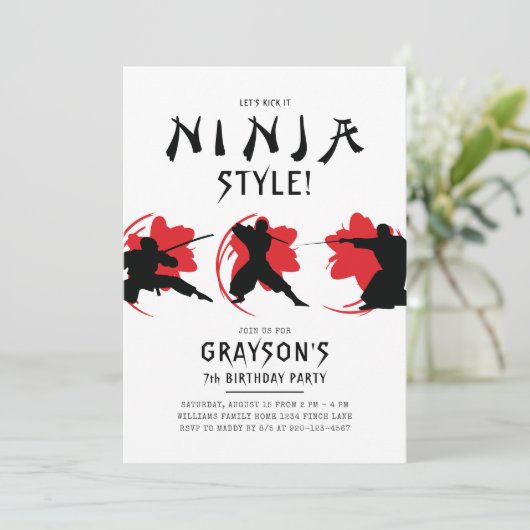 Ninja Theme Birthday Party Kaart (Staand voorkant)