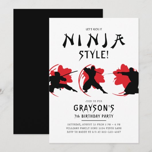 Ninja Theme Birthday Party Kaart (Voorkant / Achterkant)