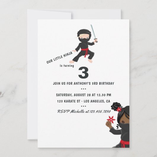 Ninja themed Birthday Party Kaart (Voorkant)