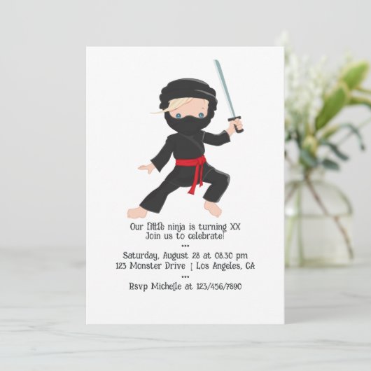 Ninja themed Birthday Party Kaart (Staand voorkant)