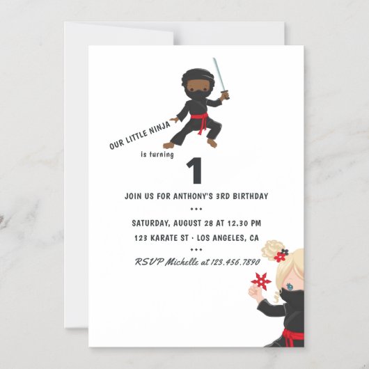 Ninja themed Birthday Party Magnetische Uitnodiging (Voorkant)