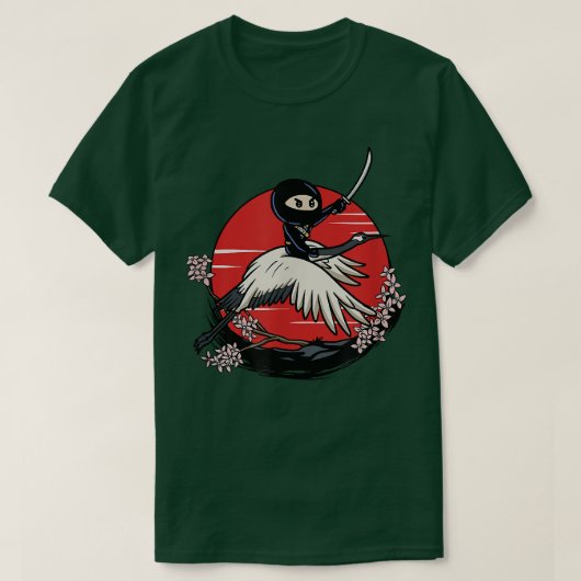 Ninja Tomo Riding Crane Japanese Fantasy Anime T-shirt (Design voorkant)