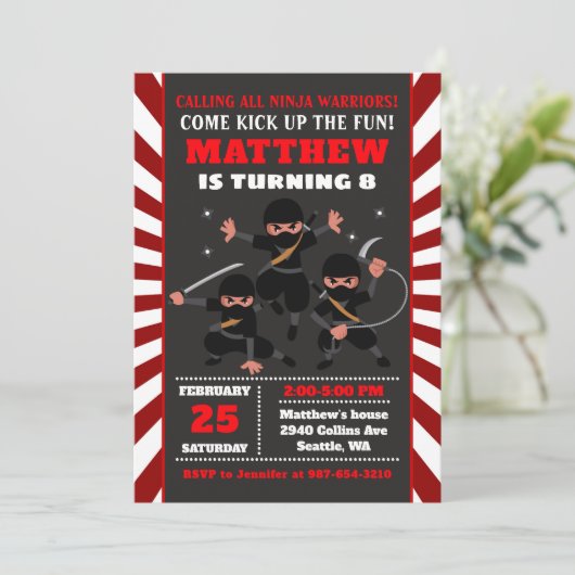 Ninja-uitnodiging, Ninja-verjaardag Kaart (Staand voorkant)