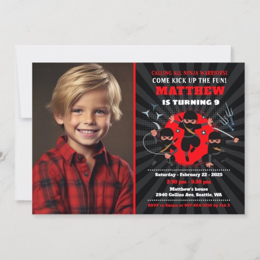 Ninja uitnodiging, Ninja verjaardag uitnodiging (Voorkant)