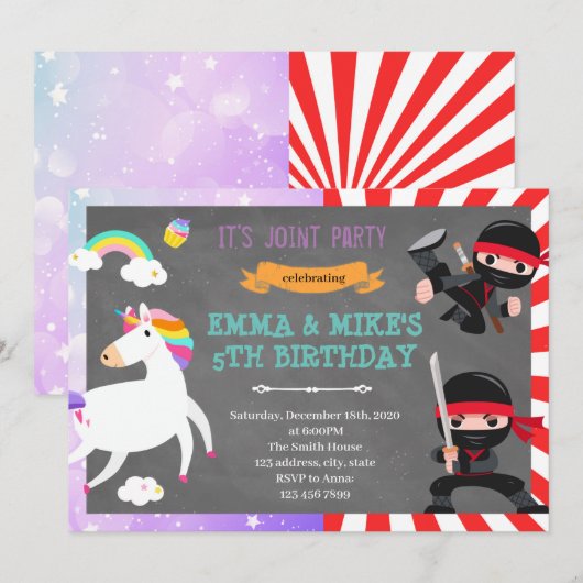 Ninja unicorn kaart (Voorkant / Achterkant)