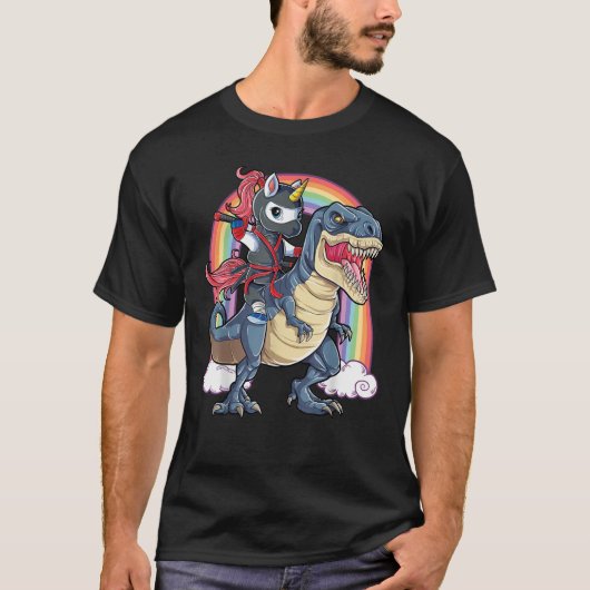 Ninja Unicorn Riding Dinosaur T rex T-shirt (Voorkant)