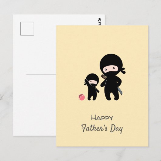 Ninja Vader en Kind op Geel Briefkaart (Voorkant / Achterkant)