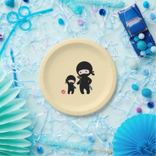 Ninja Vader en Kind op Geel Papieren Bordje (Feest)