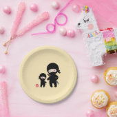 Ninja Vader en Kind op Geel Papieren Bordje (Feest)