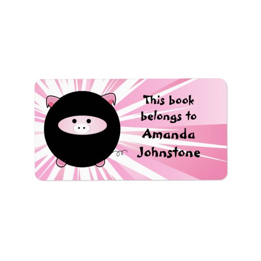 Ninja varken op roze boekenplaat etiket (Voorkant)